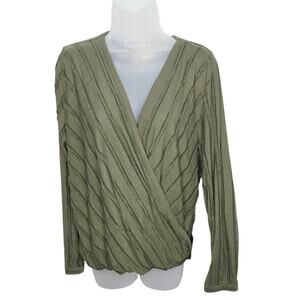 Maeve By Anthropologie Olive Green  V neck  Faux Wrap  Long Sleeve Top Size XLP